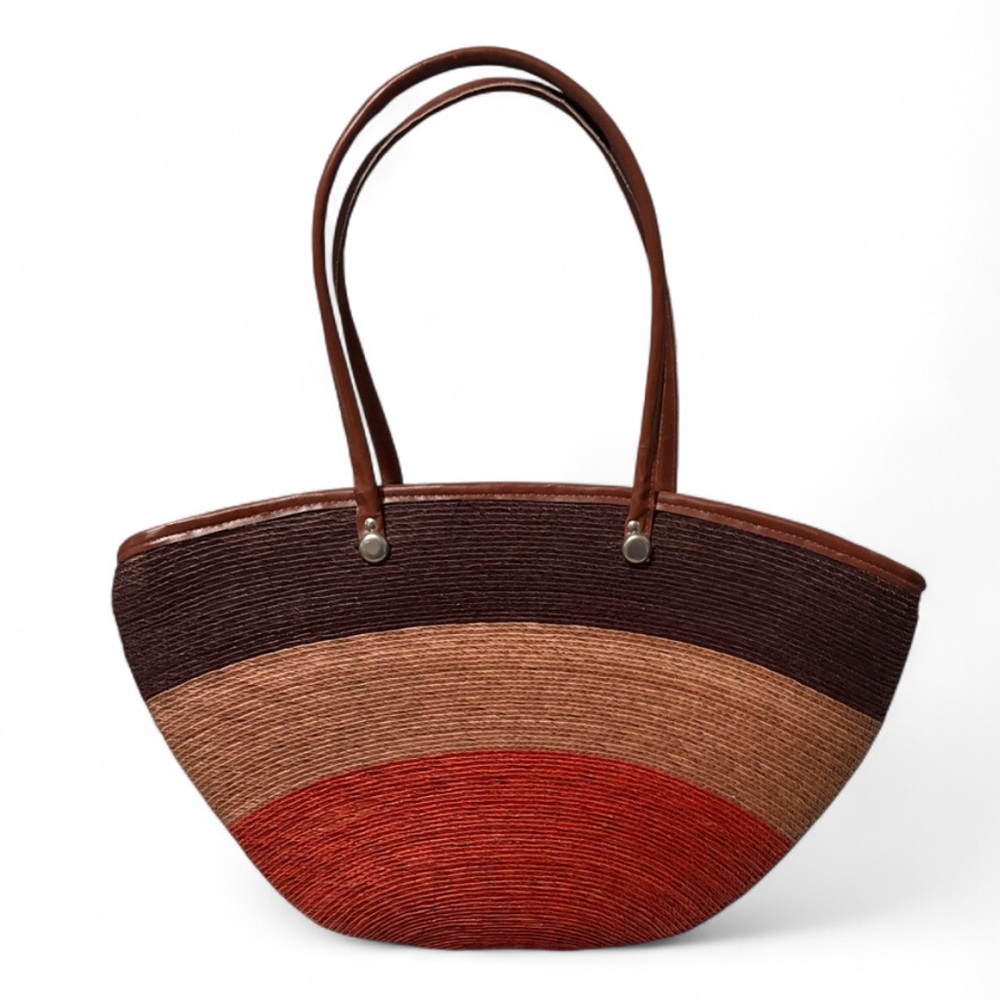 Woven Straw Multicolor Shoulder Tote Bag